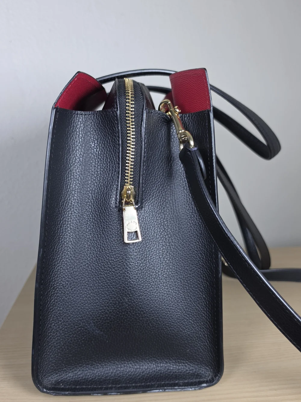 Coach Tatum Carryall Black Pebble Leather Tote Bag Crossbody Red Lining C4078